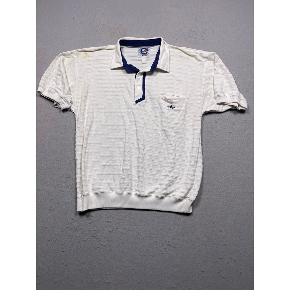 Greenline International Polo Shirt Knit White Blue XL Mens
